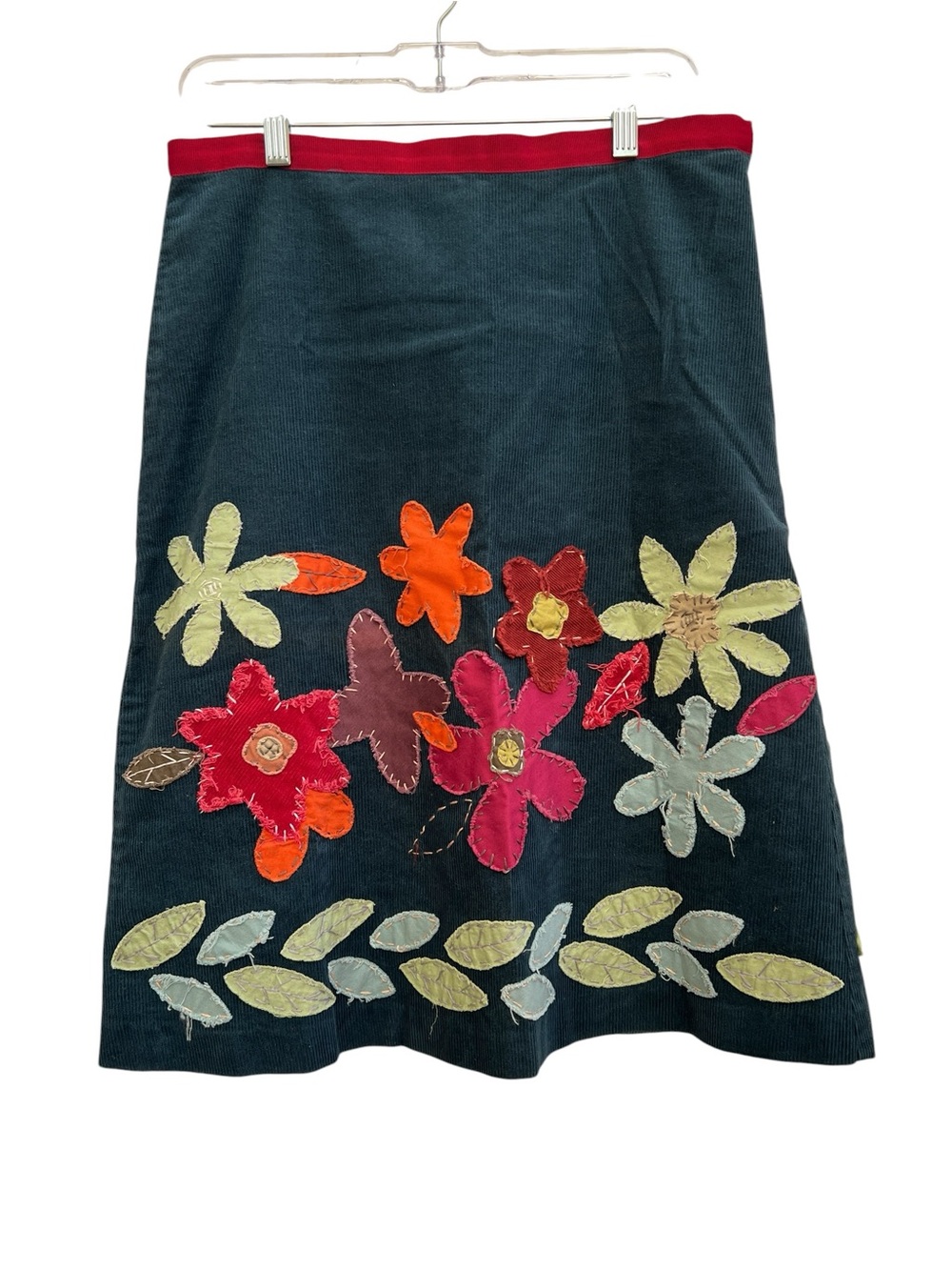 Boden 10R Corduroy Floral Appliqué A-Line Skirt Art to Wear Whimsical Folk Art - Picture 3 of 6